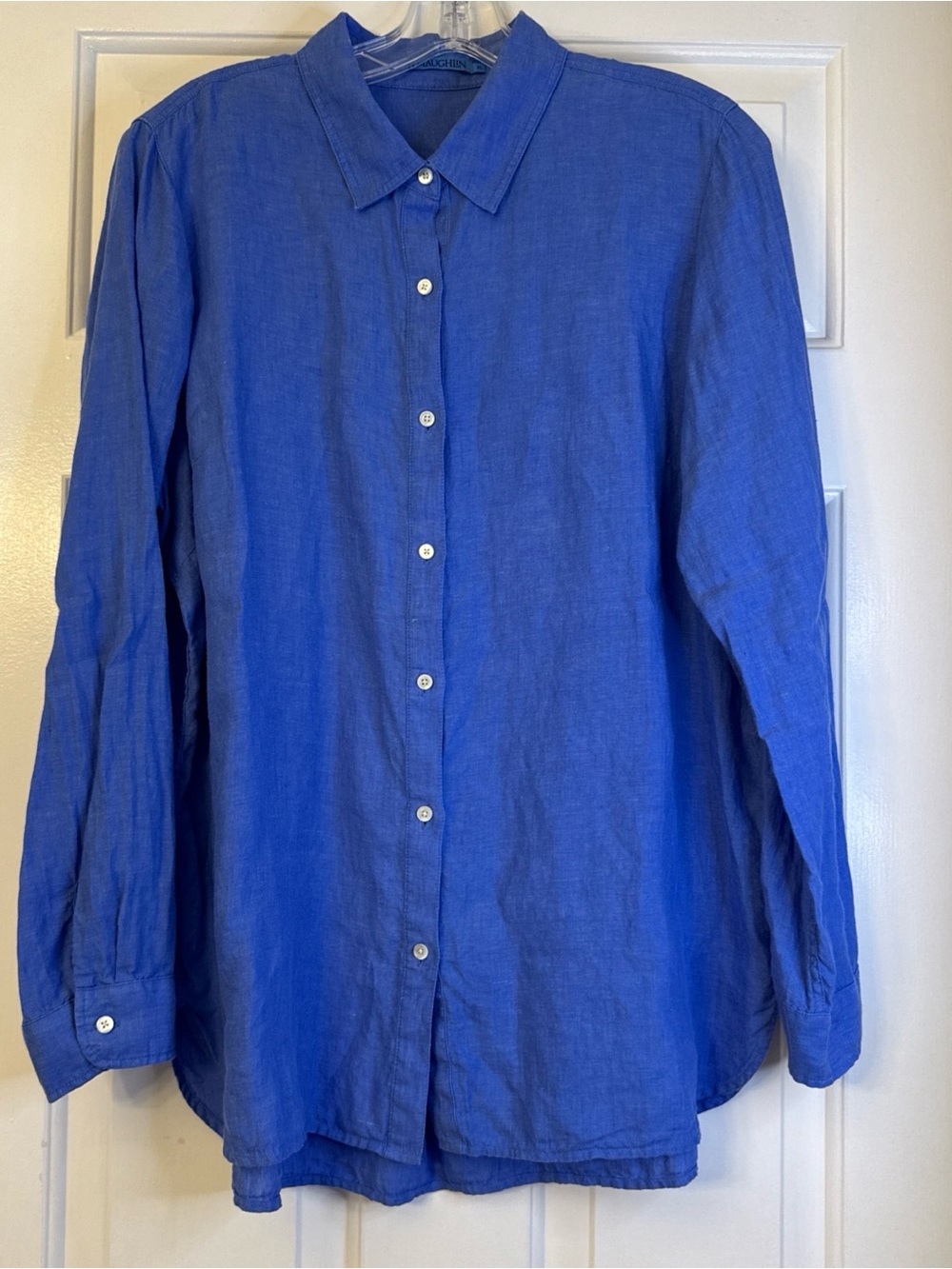 J.McLaughlin Linen Blue  Button Front Shirt XL Coastal Preppy Lightweight